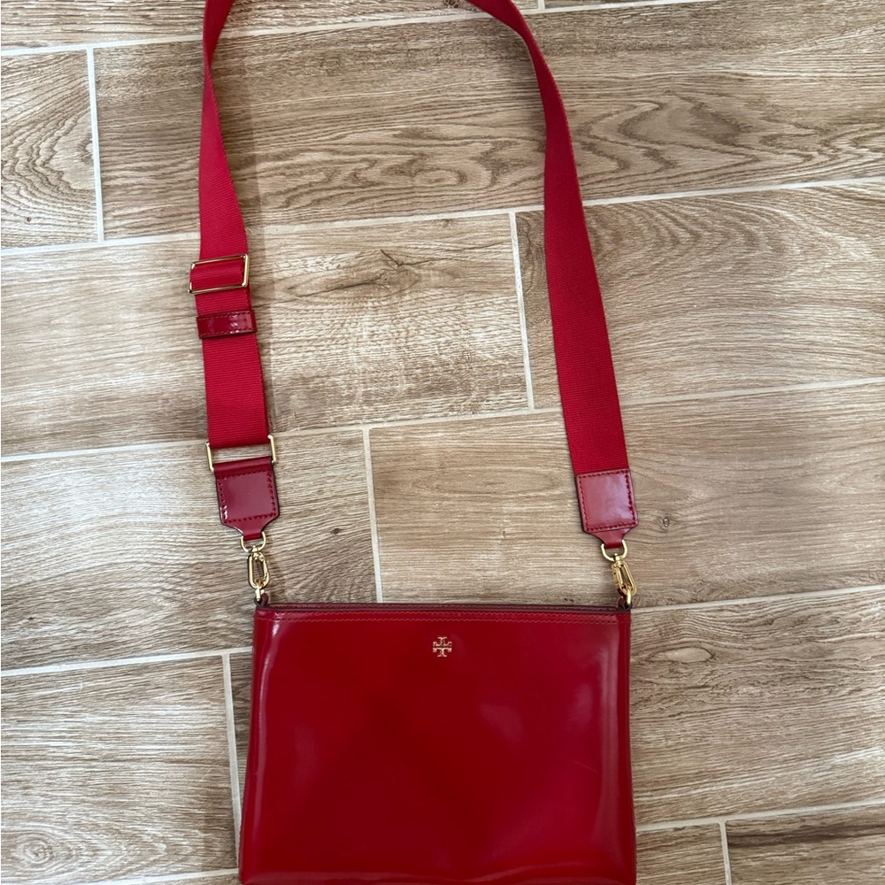 Tory Burch Red Patent Leather Crossbody with Wide Strap